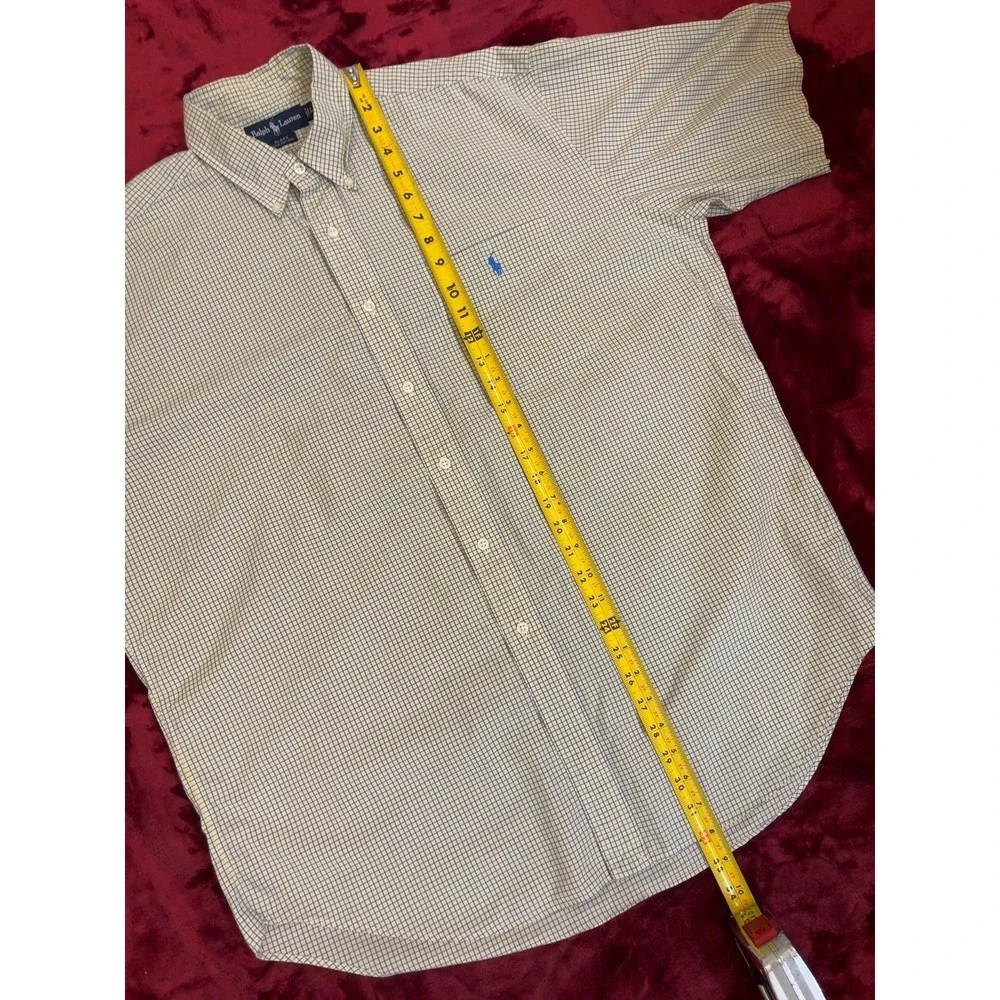 Polo Ralph Lauren Blake Shirt Mens Large Yellow Blue Check Short Sleeve Cotton